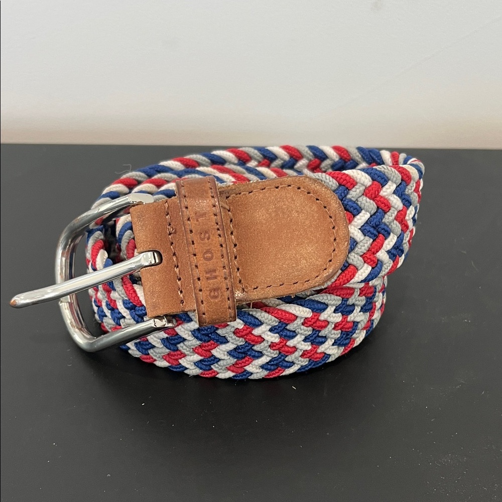 Ost Red, Blue, and White Woven Belt with Silver Buckle